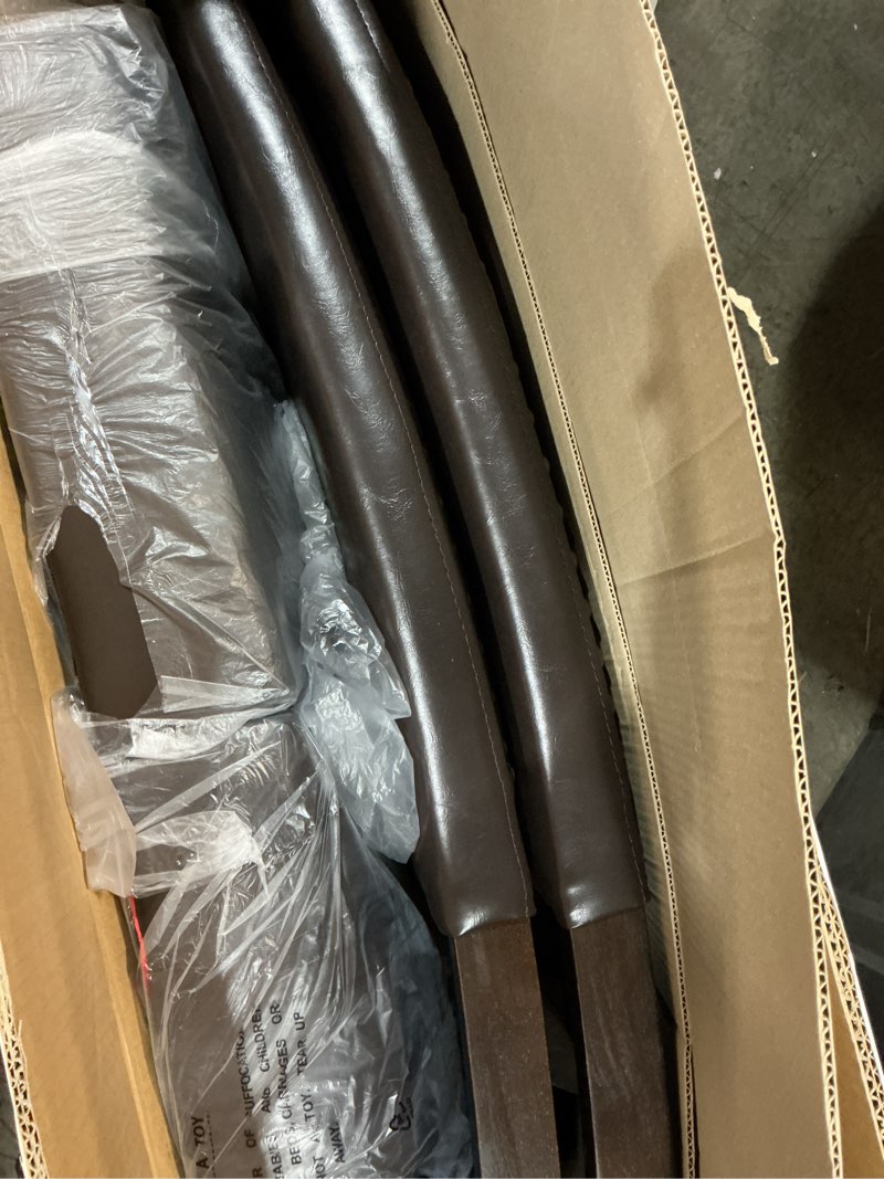 Condition photo showing New/Like New for set of 2 upholstered pu leather dining chairs with nailhead trim and wood legs, modern side chairs for kitchen or living room, brown – 2 chairs / standard size / pu leather & wood / modern