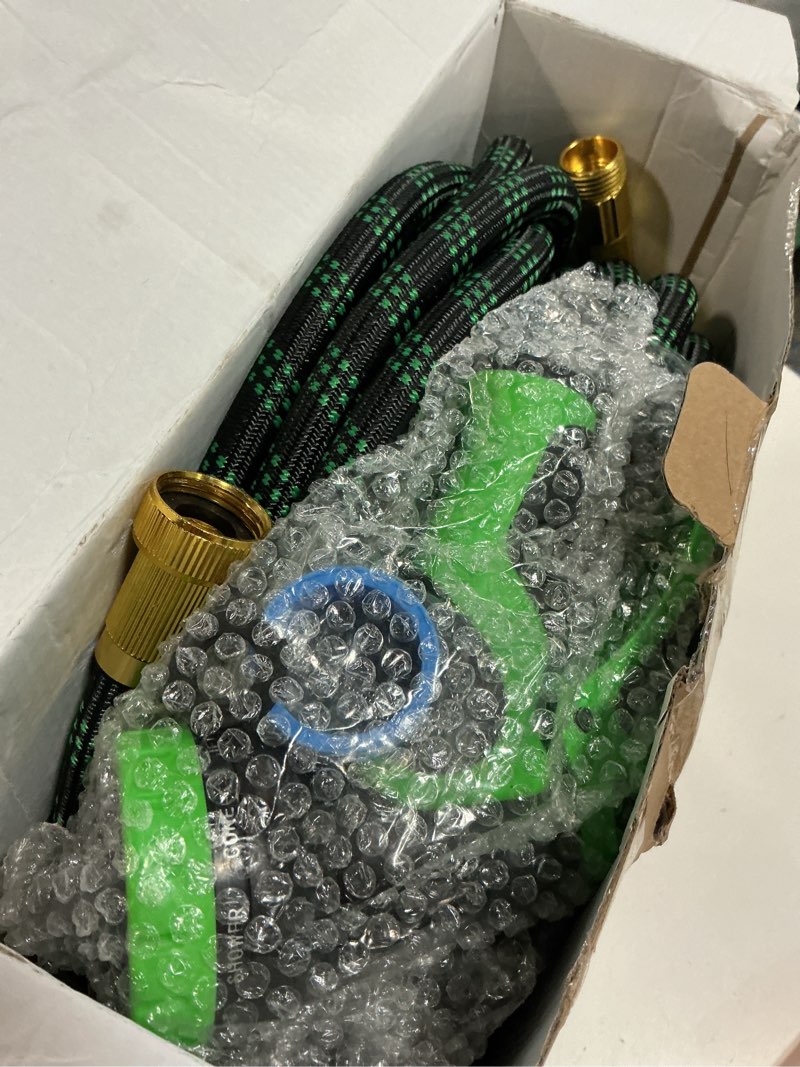 Condition photo showing Good Condition for 100ft flexible garden hose, lightweight water hose, non-expandable garden hose with 10 function sprayer nozzle, kink-free triple-layer composite watering hose for yard, lawn, outdoor and car washing black and green 100ft