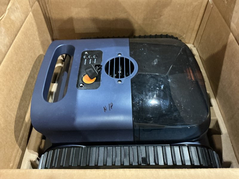 Condition photo showing As Is for (2025 new) cordless robotic pool cleaner, robotic pool vacuum for inground pools, floor, wall, waterline and drain cleaning, 180 min battery life for pool up to 2150 sq.ft blue