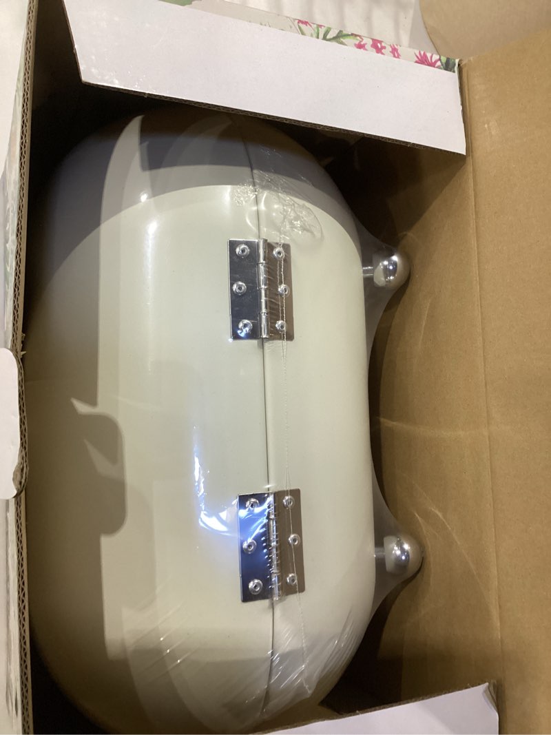 Condition photo showing New/Like New for Angoily White Metal Bread Box 13.38 Inch Oval Kitchen Storage Container with Lid Desktop Storage Box for Home Bakery Food Organization