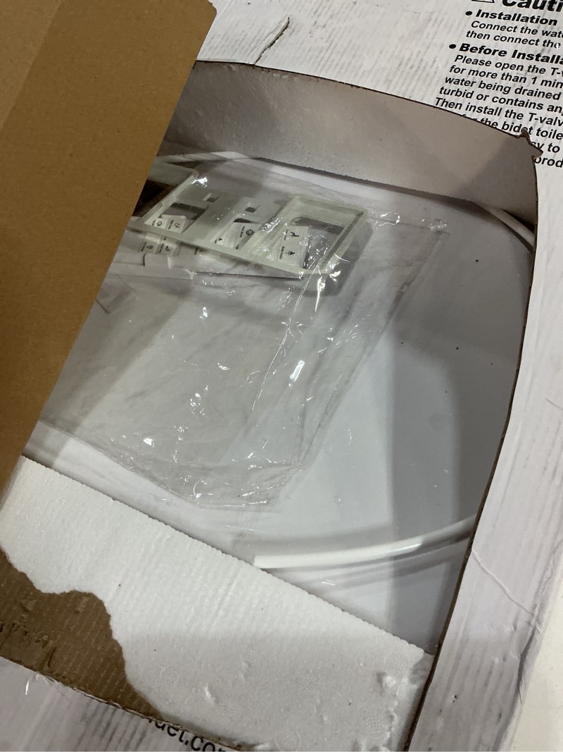 Condition photo showing As Is for combier bidet toilet seat with heated warm water & nozzle wash, auto-dry, quiet close lid, wireless remote - electric bidet seat 102s-b(elongated) oval