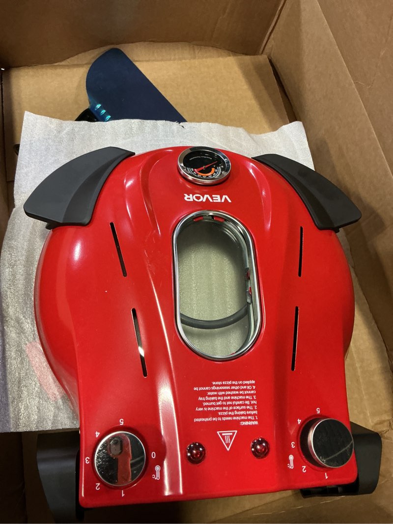 Condition photo showing Good Condition for VEVOR Pizza Oven, 12 in Electric Pizza Maker, 1200W Electric Pizzas Cooker with Cordierite Stone, 5-Mode Temperature Control, Viewing Window for Precise Cooking, Heats up to 788 ?F, for Home (Red)