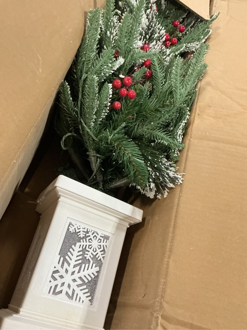 Condition photo showing As Is for 3 Ft Pre-Lit Christmas Tree, Artificial Christmas Trees with Lighting, Xmas Trees with 78 Led Lights, Christmas Decoration for Home, Office, Easy Assembly 3ft Snowman Base-8 Modes-b