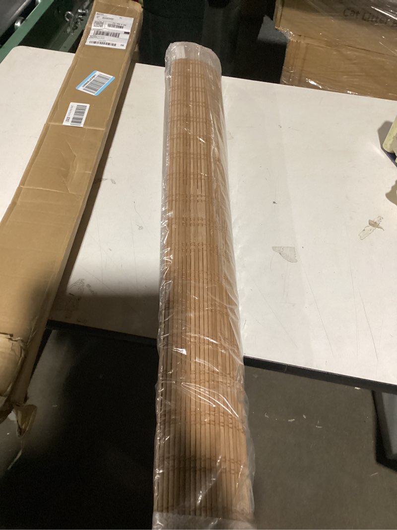 Condition photo showing As Is for Similar to Bamboo Blinds for Interior Windows, Easy to Install Bamboo Shades for Indoor Windows, Custom Roller Shades for Indoor Window and Outdoor Patio, 23\" W x 48\" H Bamboo Carbonized Broad 23\"W x 48\"H