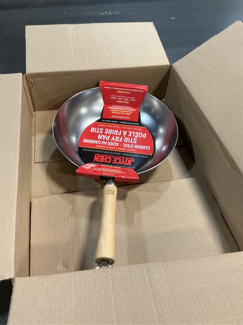 Condition photo showing Good Condition for JOYCE CHEN Classic Series 12-Inch Carbon Steel Stir Fry Pan with Birch Handle 12" Flat Bottom Uncoated Stir Fry Pan