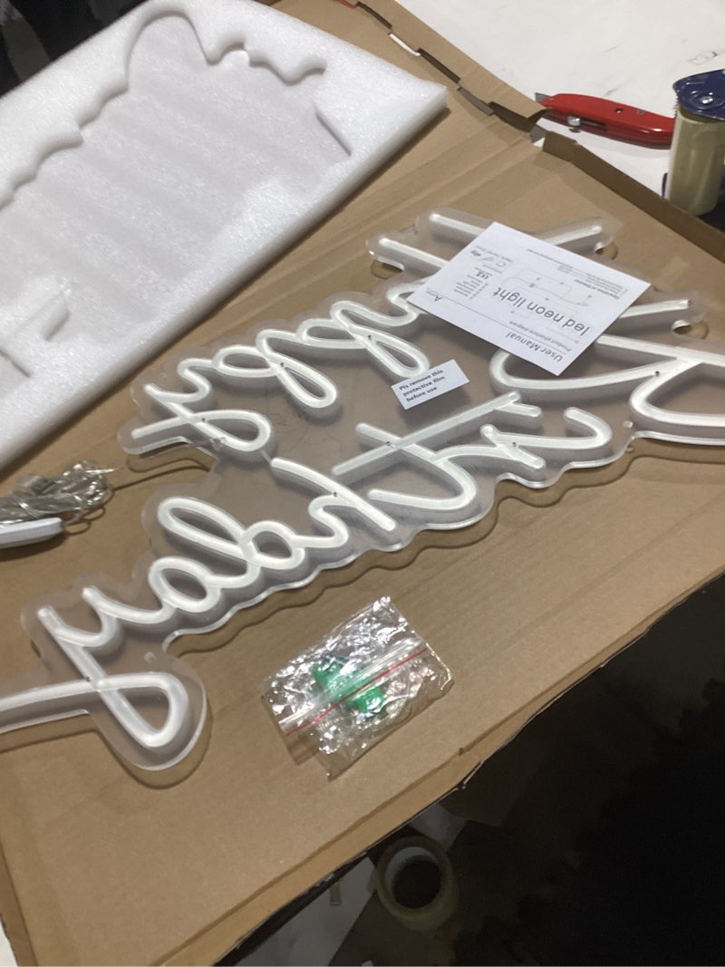 Condition photo showing Good Condition for happy birthday neon sign, 22.4"x13.8" happy birthday sign for birthday party decor, happy birthday light up led signs for backdrop, neon birthday sign for any ages bday celebration, warm white divatla