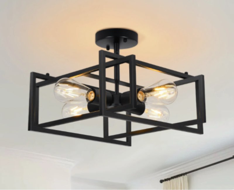 4-Lights Semi Flush Mount Ceiling Light with Metal Cage 17 Stories