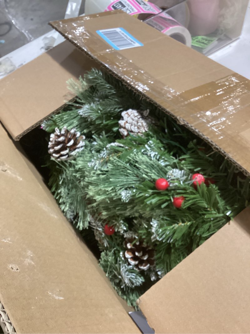 Condition photo showing As Is for 34" Prelit Small Christmas Tree with Lights, Battery Operated Xmas Tree with Pine Cedar Cones & Berries, Frosted Urn Filler, 50 LED Warm Lights with Timer, Outdoor for Porch and Pathway, 2 Pack