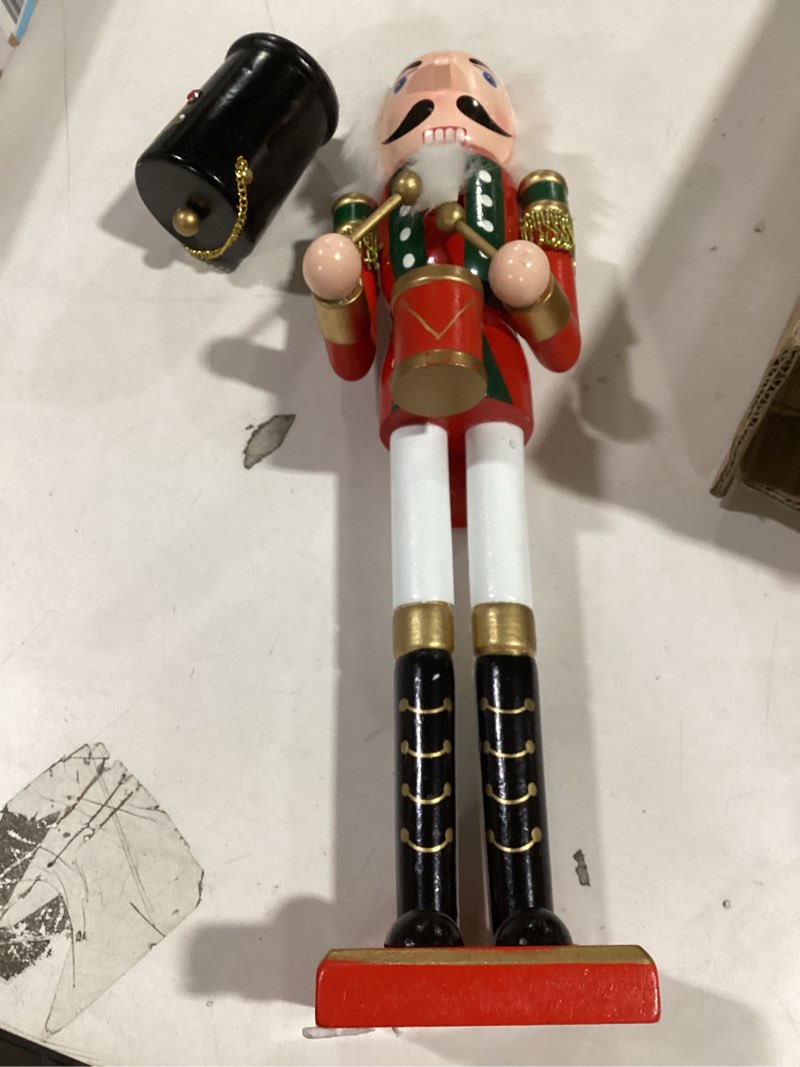 Condition photo showing As Is for Wooden Nutcracker Decor for Fall Thanksgiving - 14 Inch Hat/Drum Nutcracker Soldier Figures Large Festive Harvest Collectible Decor for Home, Table, Mantle Green-14inch