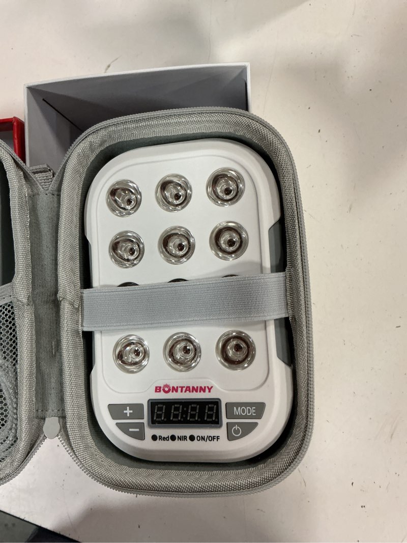Condition photo showing Good Condition for bontanny portable red light therapy, 660/850/1060nm 3 wavelengths mini handheld red near infrared light device, 12 triple chip clinical grade leds, rechargeable, travel case, timer, for body, bo-60 grey