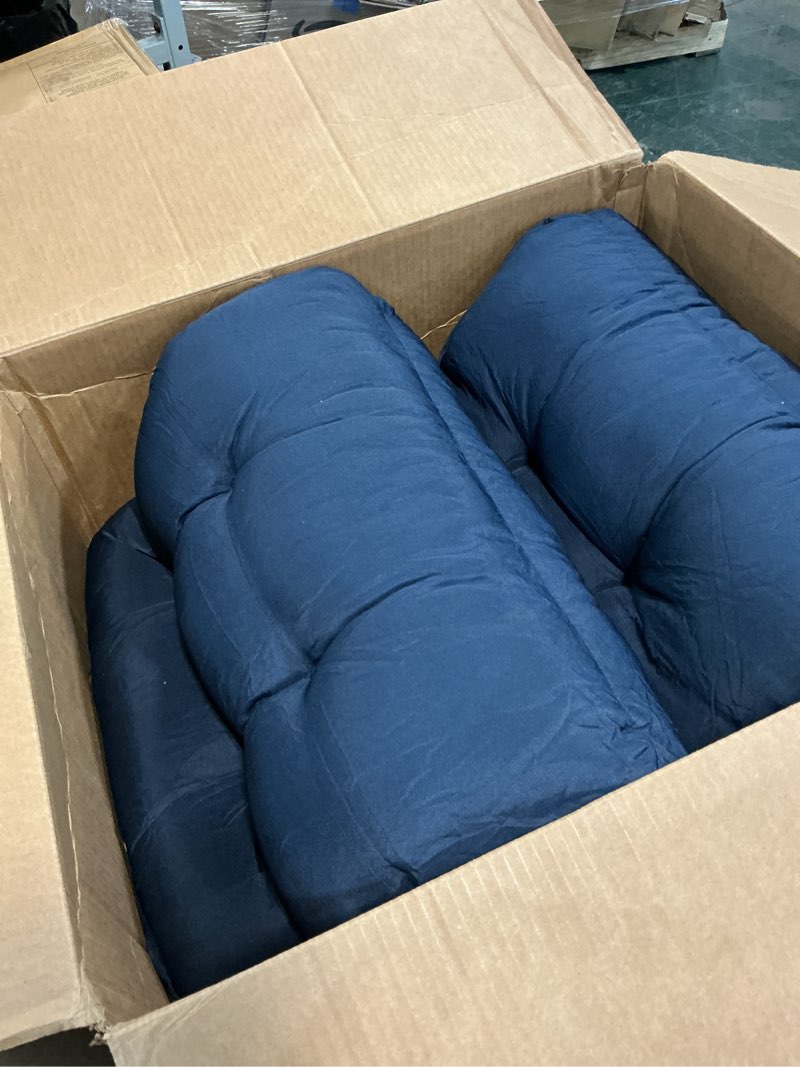 Condition photo showing Good Condition for outdoor patio chair cushions set of 2 for outdoor furniture navy blue thick tufted non slip wicker chair cushion with back for dining chair,41.7"*20.8"*3.9" navy blue 41.7"*20.8"