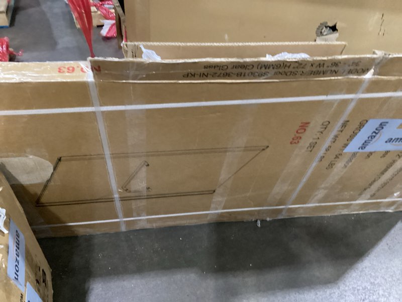 Condition photo showing As Is for kpuy pivot shower door, 34-36" w x 72" h frameless single swing glass shower door with explosion-pro