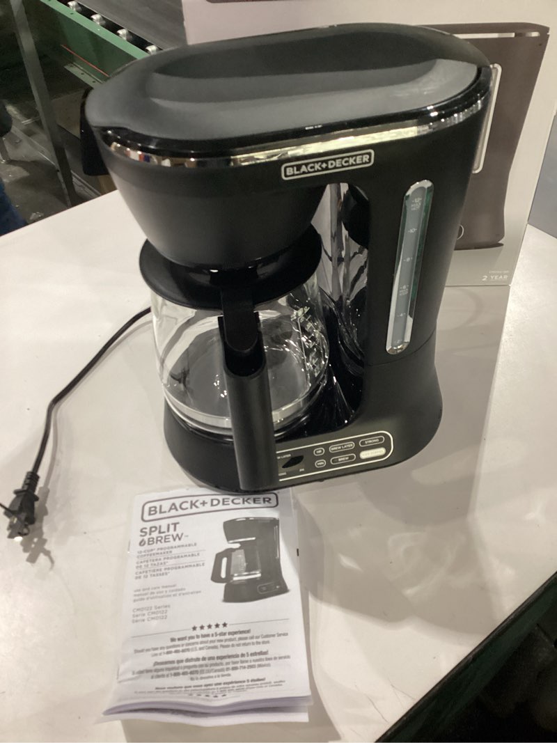 Condition photo showing New/Like New for black+decker split brew 12-cup digital coffee maker, cm0122, iced or hot coffee, programmable, quick touch, 4-hour keep warm black cold & hot brew