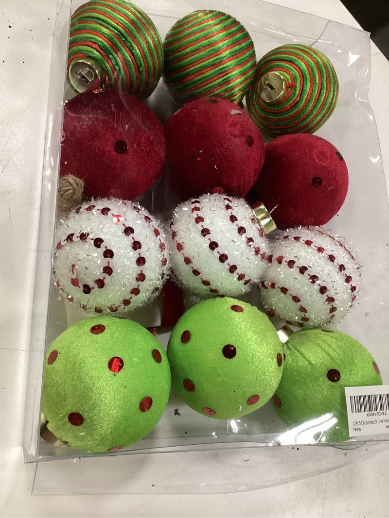Condition photo showing Good Condition for 12PCS Christmas Ornaments Balls, 3.15" Red Green Velvet Shatterproof Christmas Tree Decorations with Sparkling Stripes and Dots, Holiday Party Decorative Hanging Baubles