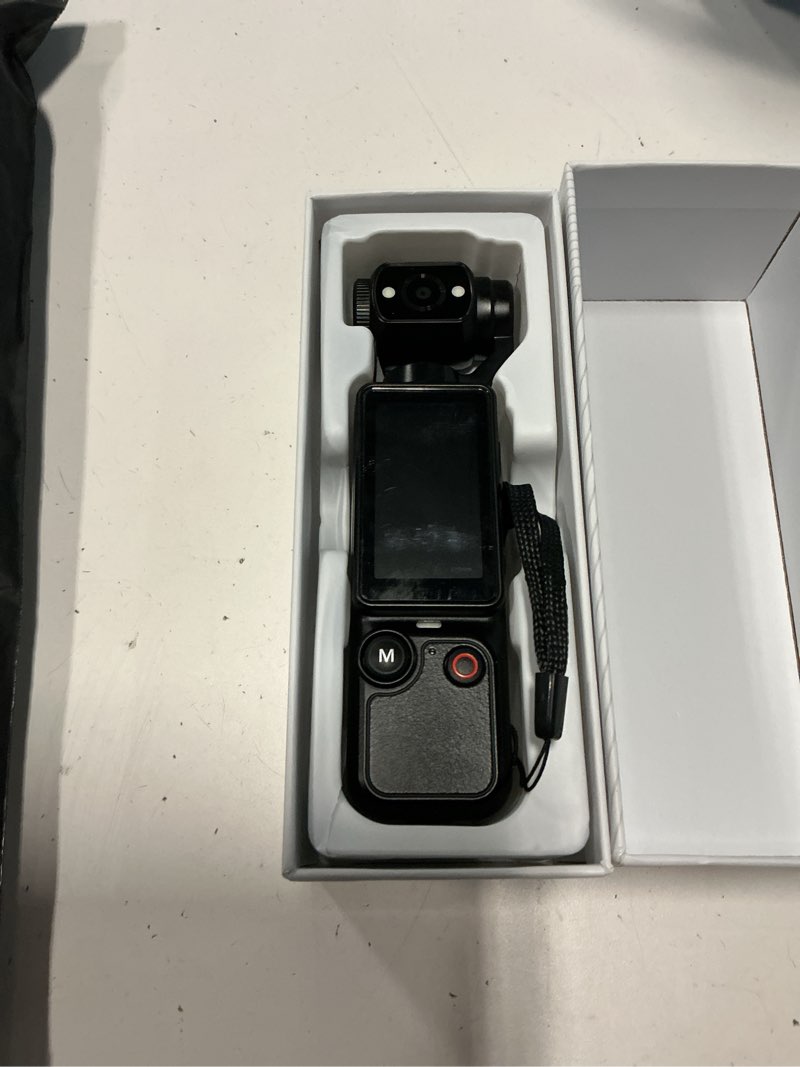 Condition photo showing As Is for w & o vlogging camera with 180° rotating lens, pocket body camera with audio & video recording,7-hour battery, handheld pov cameras with 32gb card, easy one-button recording for travel,daily life black