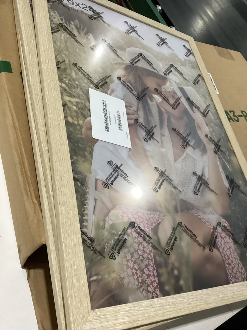 Condition photo showing Good Condition for 16x24 frame set of 3, natural wood grain 16x24 poster frame for gallery wall mounting (3 pack,natural) 16x24 - 3 pack natural