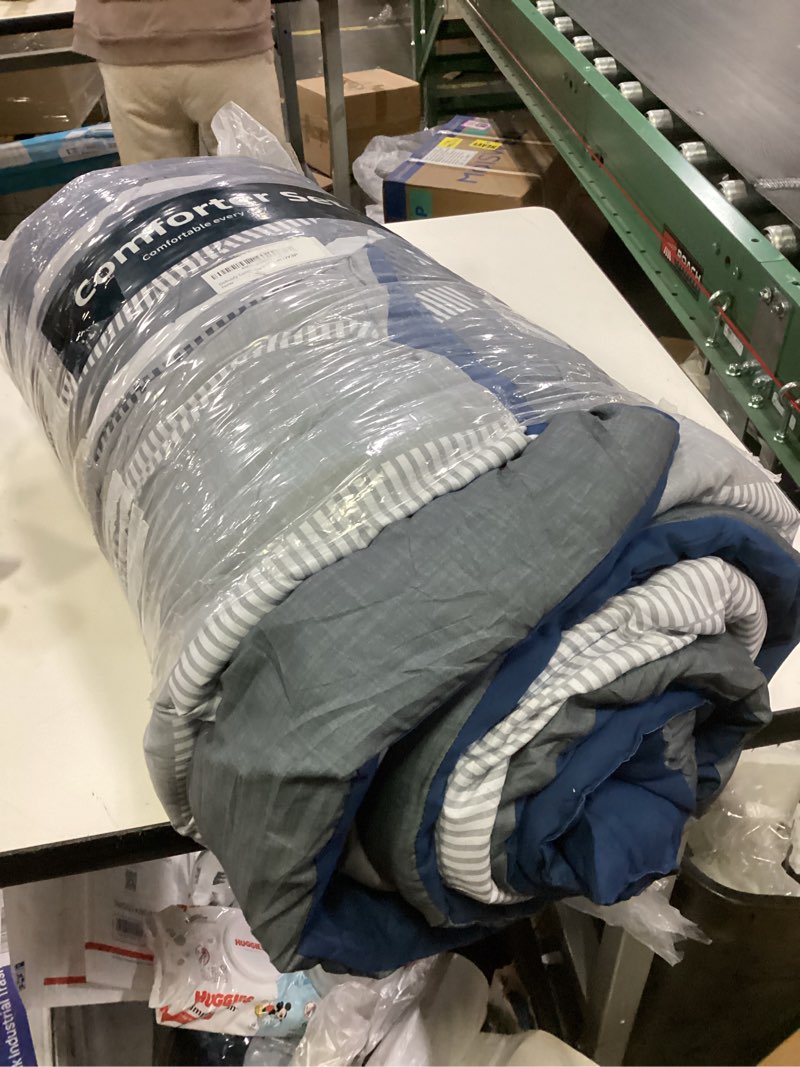 Condition photo showing Good Condition for Dobuyly Navy Blue Comforter Full Size Set 7 Pieces, Boho Striped Bed in a Bag Full Soft Microfiber All Season Bedding Set with Comforter, Sheets, Pillowcases & Shams Navy Blue Full