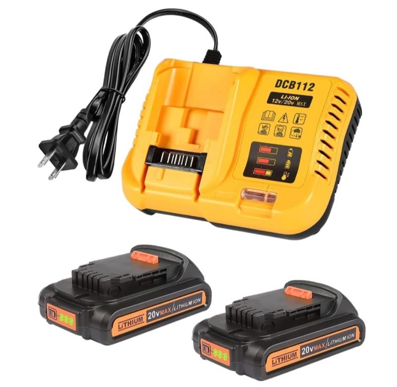 epveyement 2pack 3.0ah 20v battery with charger replacemen for dewalt 20v battery dcb200 dcb201 dcb2