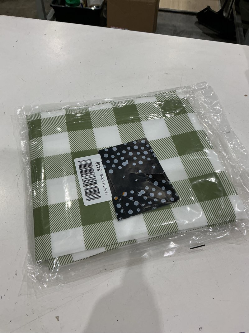Condition photo showing Good Condition for waterproof plaid tablecloth fabric - oblong 52x70 inch classic buffalo tartan table cloth for indoor/outdoor use - washable tabletop cover for dinner, bbqs, and parties sage green 70" x 52" (rectangular)
