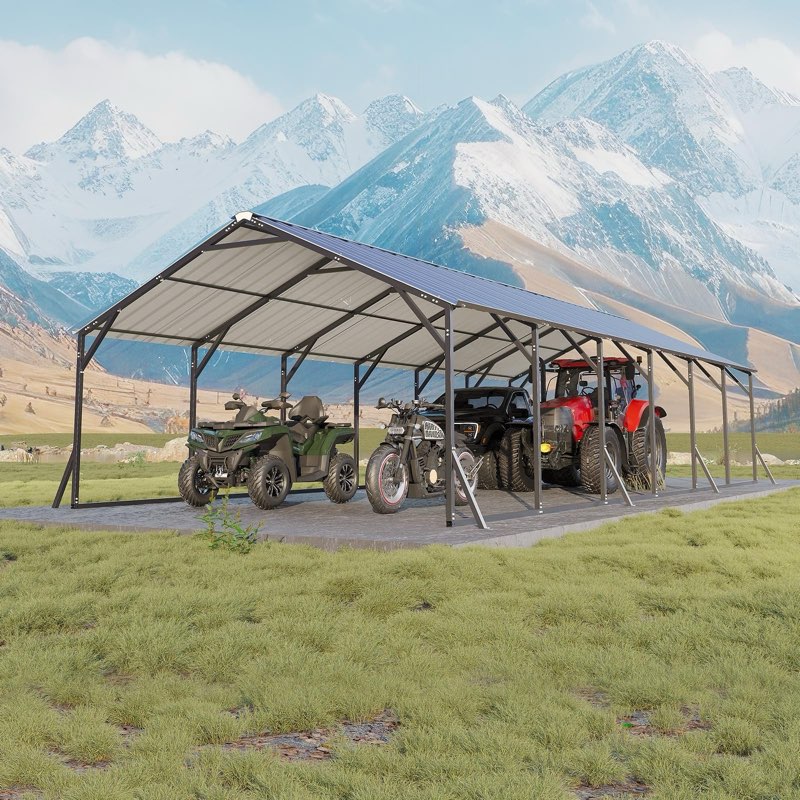 INCOMPLETE SUPPORT POST ONLY AS IS!!!     Garvee Heavy Duty Steel Metal Carport 20x30x12 - Outdoor Storage Shelter with Vertical Roof - All-Weather Protection for Multiple Vehicles, Pickup Trucks, Boats, Tractors - Grey