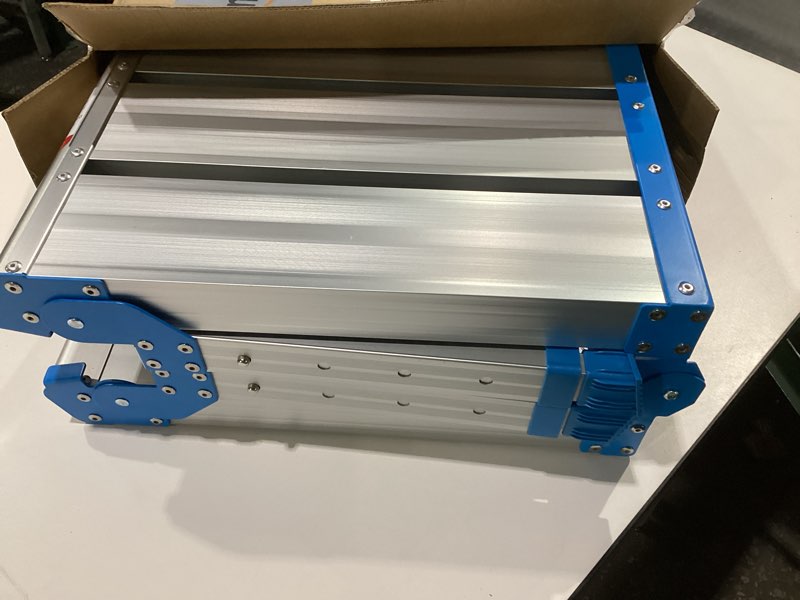 Condition photo showing New/Like New for Work Platform 500 Lbs, Foldind Step Stool with One-Touch Automatic Fold, 4 Height Adjustment Step Platform, Perfect for RV Cleaning, Home Painting and Reaching High Places, Larger, Blue Larger Blue