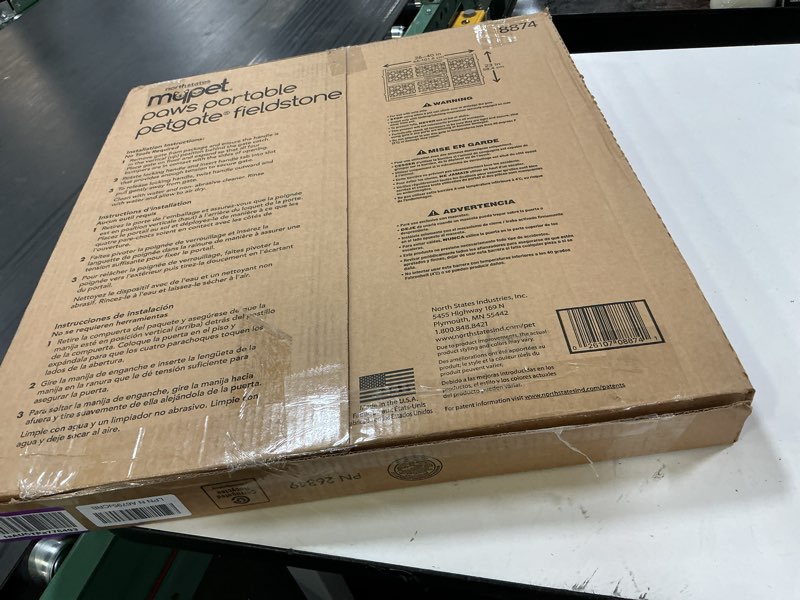 Condition photo showing Good Condition for mypet north states paws portable pet gate: 26-40" wide. pressure mount. no tools needed. made in usa, 23" tall, expandable, durable dog gates for doorways, fieldstone gray