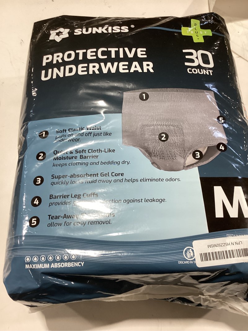 Condition photo showing New/Like New for SUNKISS Incontinence Underwear for Men,Daytime Disposable Adult Pull Ups,Mens Protective Briefs with Maximum Absorbency, Medium, Grey, 30 Count Medium 30.0