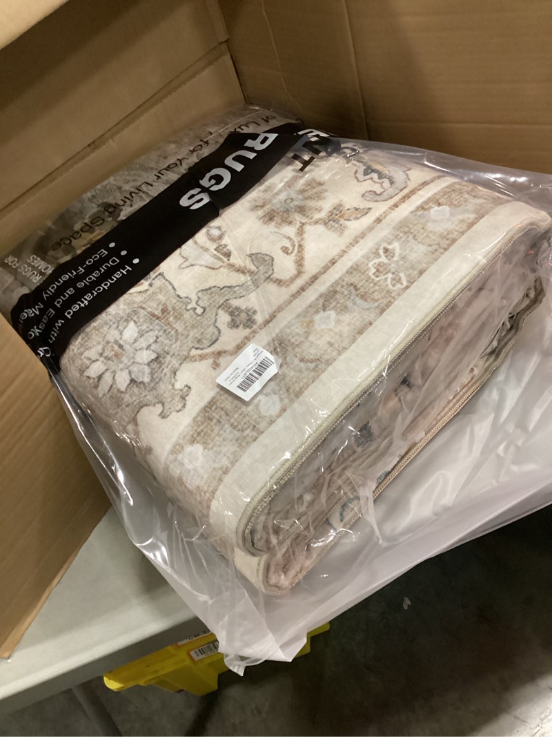 Condition photo showing New/Like New for 9x12 washable area rug: vintage neutral soft non slip thin large floor carpet for living room bedroom kitchen dining room home office farmhouse indoor - beige brown beige brown 9' x 12' (rectangular)