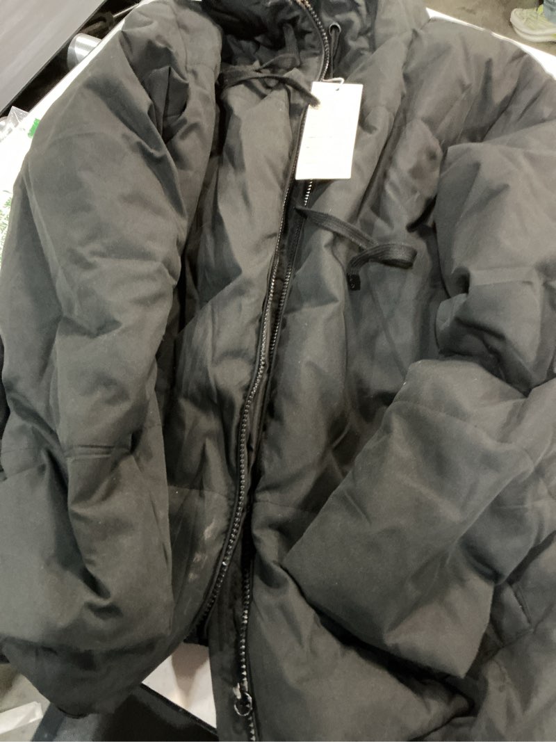 Condition photo showing As Is for (sizes)dokotoo womens winter coats windbreaker oversized full zipper front drawstring hooded bomber puffer jacket baggy short down coats for women warm comfy soft outerwear with hood pockets black small