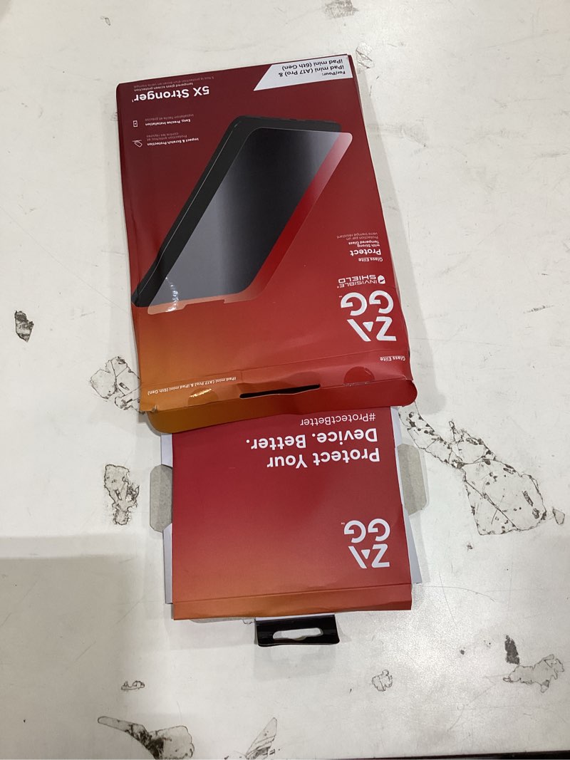 Condition photo showing As Is for zagg glass elite screen protector for ipad mini 8.3" (a17 pro) - 5x stronger, smudge-free tempered glass with recycled glass, easy installation, scratch resistant, eco-friendly ipad mini 8.3-inch (gen 6) glass elite