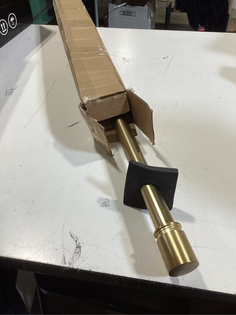 Condition photo showing Good Condition for curtain rods for windows 28 to 48 inches - aluminium finials and brackets - 1 inch decorative window rods - adjustable heavy duty curtain rod - wall & ceiling mounted - brushed gold finish brushed gold 28-48"