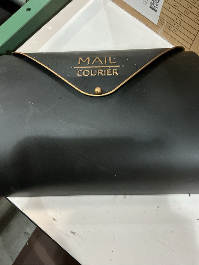 Condition photo showing As Is for outdoor wall mount mailbox, 13 x 3.24 x 10.3 inch black waterproof mail box, heavy duty wall-mounted mailboxes for home, envelopes, magazines & small packages