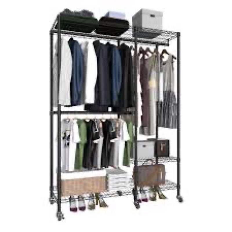 Serxis Portable Closets Heavy Duty Garment Rack Adjustable Rolling Clothes Rack with Lockable Wheels, Metal Wire Clothing Rack,Freestanding Open Wardrobe Closet Storage Rack,Max Load 600LBS, Black