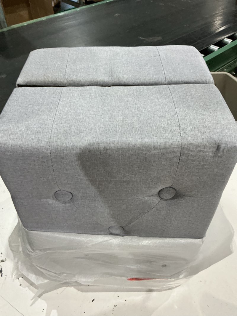 Condition photo showing As Is for brian & dany pack of 2 small foot stool, velvet footstool with wood legs, footstools for living room, ottoman footrest extra seating for entryway, light grey