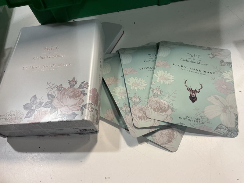 Condition photo showing As Is for (( missing 4 pairs ))catherine muller floral hand mask 8 pairs, moisturizing gloves for dry hands with elder flower & cica, repairing and nourishing hand care treatment for cracked, rough, and dry skin repairing gloves-8pairs