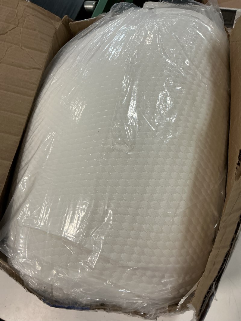 Condition photo showing Good Condition for bedluxe knee pillow for back sleeping, leg pillow knee wedge pillow, memory foam wedge pillows for legs post surgery, triangle pillow for knee support, leg elevation, knees hip back pain relief, white 23.6*18.9*7.9 inch white/grey