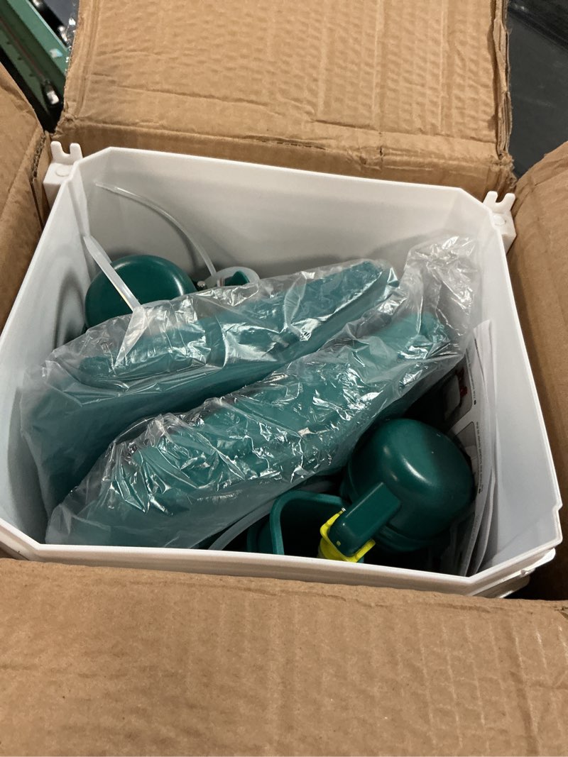 Condition photo showing As Is for Chicken Feeder and Chicken Waterer Set, Automatic Chicken Feeder Hanging Poultry Waterer 3 Gallon with Water Cup and Feeding Ports, Chicken Coop Accessories (Blue)