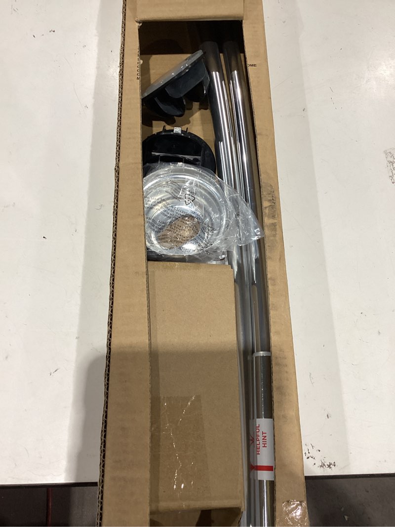 Condition photo showing As Is for zenna home curved shower curtain rod, no drill, 50-72 inch adjustable tension shower rod for bathroom, rustproof, non-slip, adds room in shower, chrome chrome 50" to 72"