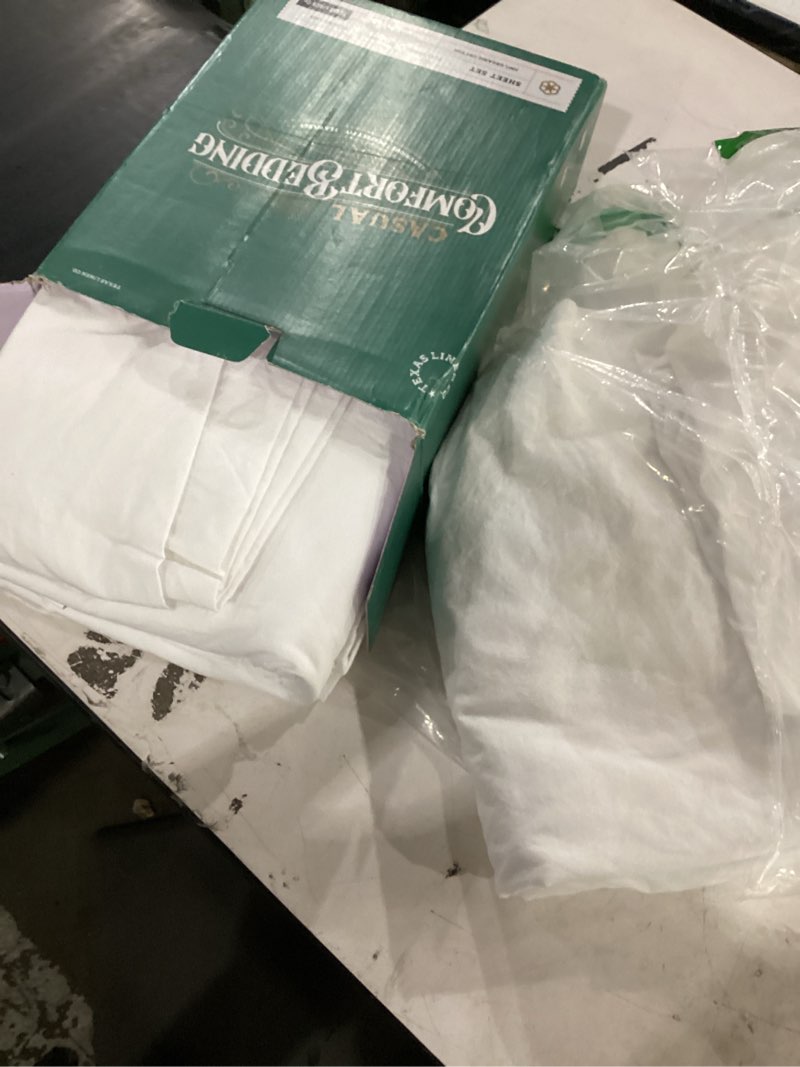 Condition photo showing Good Condition for texas linen co. 100% organic cotton percale sheets king size - 4 pc white organic sheets king set, soft, crisp & cooling, fully elasticized 16" deep pocket hotel bedsheet set - gots certified king white