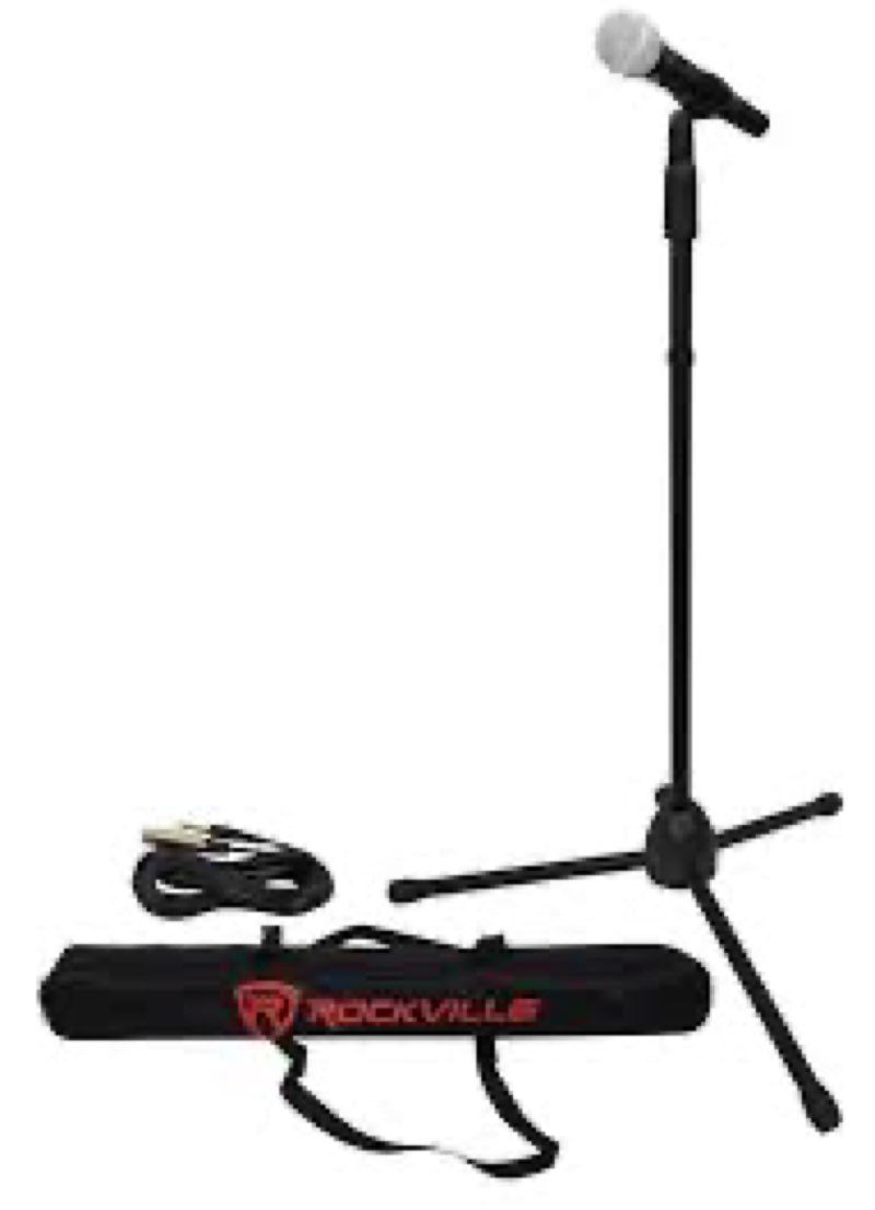 Rockville Wired Pro MIc Kit 1 - High-End Metal Microphone+Mic Stand+Carry Bag+Cable, Black
