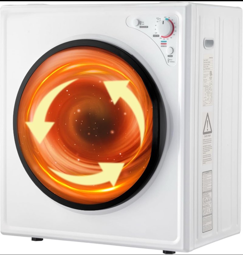 rovsun 9lbs compact front load laundry dryer, 1400w stainless steel portable clothes dryer with lcd 