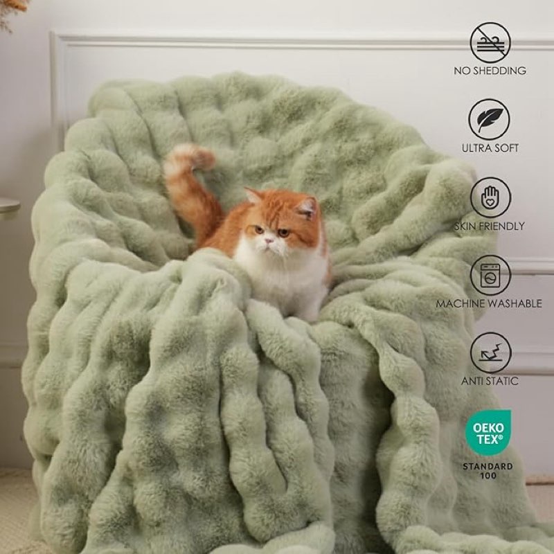 super comfort oversized warm thick bubble luxury plush rabbit faux fur throw blanket, fluffy blanket