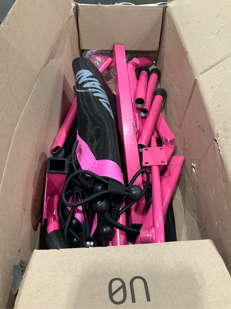 Condition photo showing As Is for Newan 48" Fitness Trampoline with Adjustable Handle Bar, Silent Trampoline Bungee Rebounder Jumping Cardio Trainer Workout for Adults - Max Limit 330 lbs pink