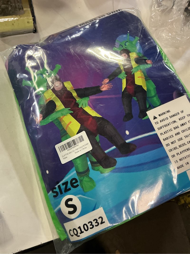 Condition photo showing New/Like New for Inflatable Alien Costume Kids, Funny Halloween Costumes for Kids, Hot Dog Alien Halloween Costume for Halloween Fancy Party Cosplay, Children's Universal Size Green
