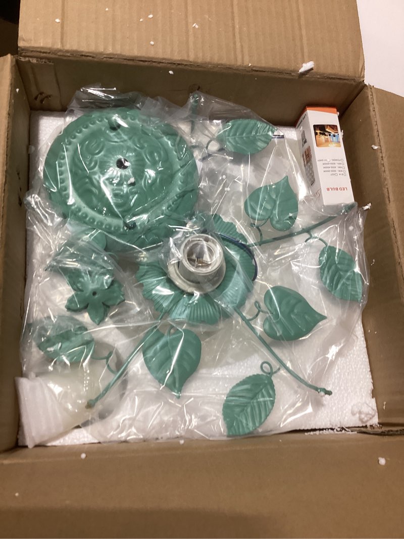 Condition photo showing As Is for French Glass Flower Ceiling Light Fixture Green Hallway Semi Flush Mount Ceiling Light Nordic Modern Blue White Milk Glass Close to Ceiling Light for Bathroom Farmhouse Foyer Corridor Kitchen