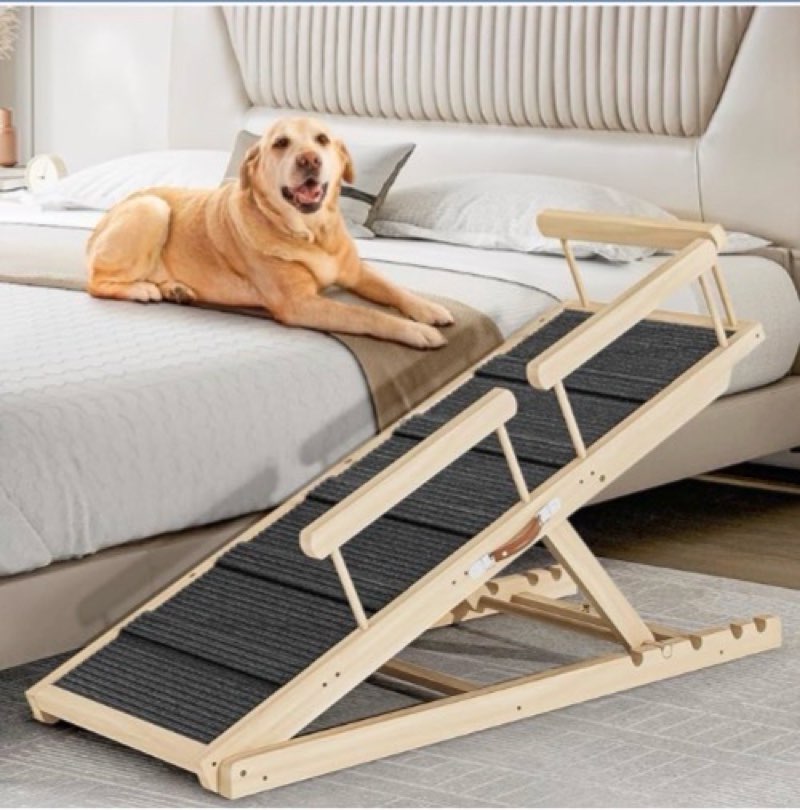 dog ramp for bed, 47" long non-slip portable pet ramp for small large dogs, wooden adjustable dog ra