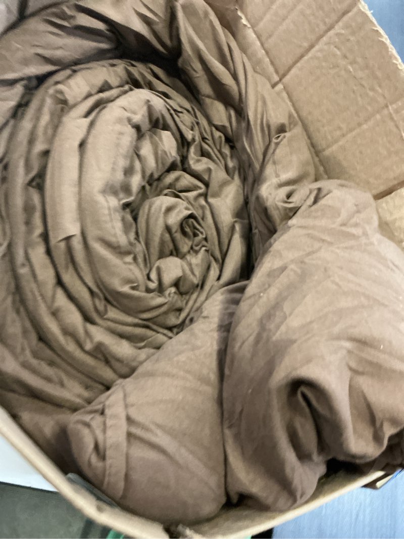 Condition photo showing As Is for litanika brown comforter set california king size, 3 pieces cal king lightweight solid bedding comforter set, all season fluffy bed set (104x96in comforter & 2 pillowcases) brown california king