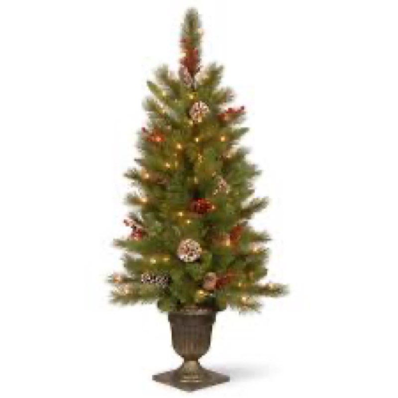 Pack of 2, 4 ft. Pre-Lit Bristle Berry Tree with Clear Lights, Plug-In