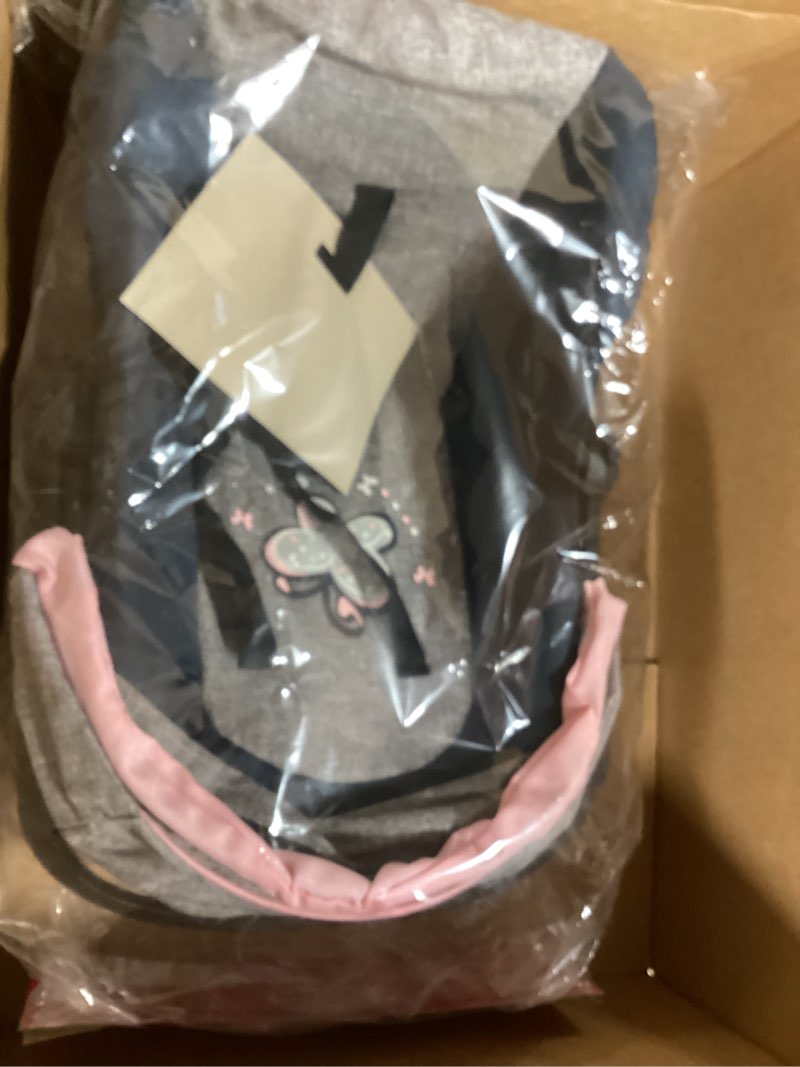 Condition photo showing New/Like New for bayer design dolls: car seat - grey, blue, pink butterfly - fits dolls up to 18' kids pretend play, safety belt, sun canopy, accessory for -plush toys -stuffed animals & dolls, ages 3+