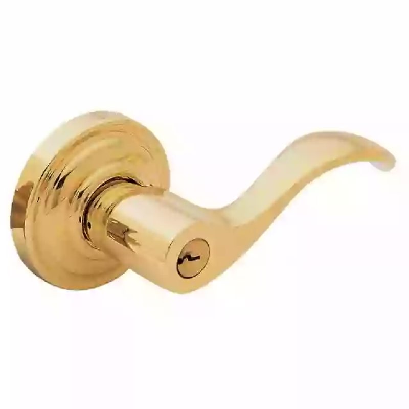 Baldwin Estate Keyed Wave Lever W/ Classic Rose Emergency Egress Lifetime Polished Brass LH 
